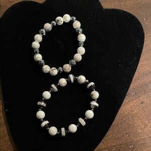 Elegant White and Black Beaded Bracelet Set
